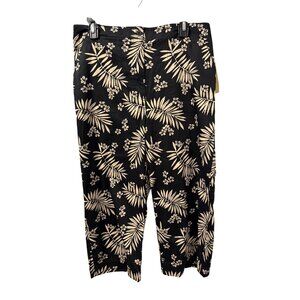 Classic Elements Tropical Floral Print Capri Sz 12 Pants Black Cream